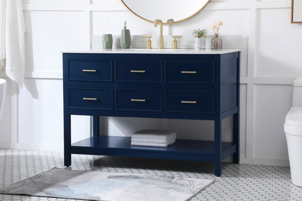Skylar 48" Single Bathroom Vanity, Blue, With Backsplash