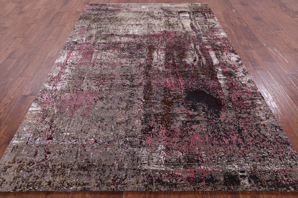 Abstract Wool and Silk Handmade Rug 6' 0" X 9' 1" Q8698