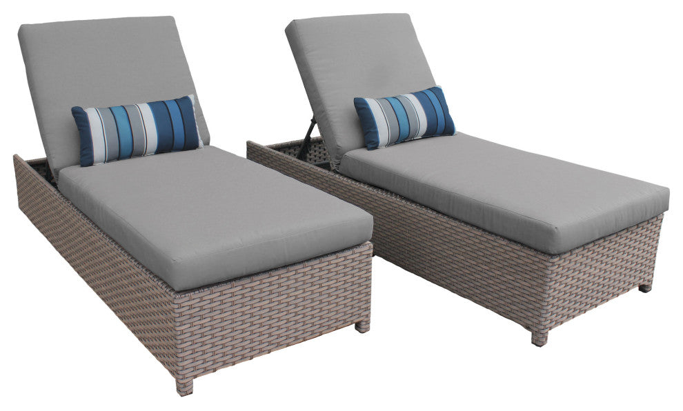 Florence Wheeled Chaise Set of 2 Outdoor Wicker Patio Furniture in Grey