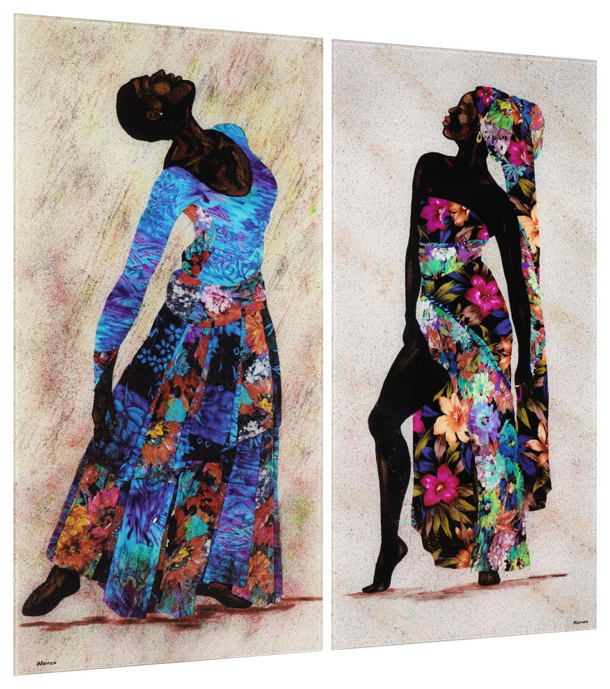 "Her Beauty I and II" Oversized Frameless Reverse Printed Tempered Art Glass Set