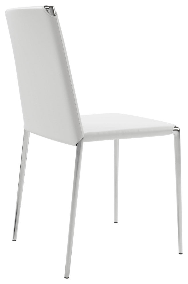 Dining Chair, Set of 4, Steel Metal, Fabric, White, Chrome, Kitchen Cafe Bistro