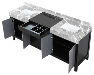 Zilara 80" Black and Grey Double Vanity, Castle Grey Marble Tops