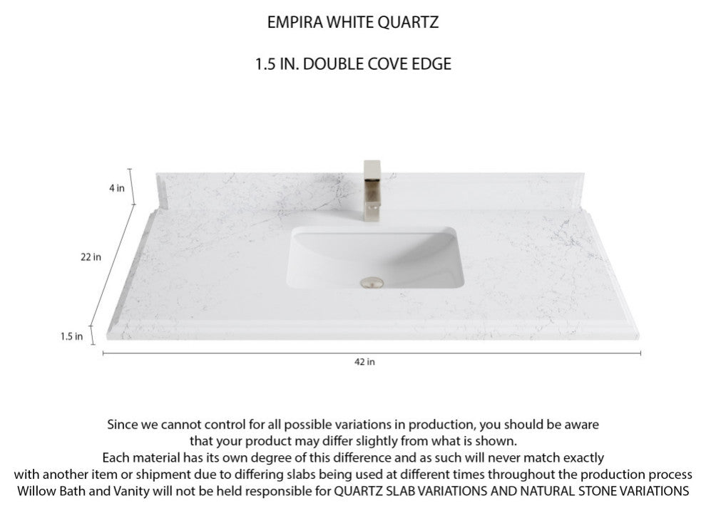 Sonoma 42 Single Sink Reeded Bath Vanity in White 1.5" Empira Quartz