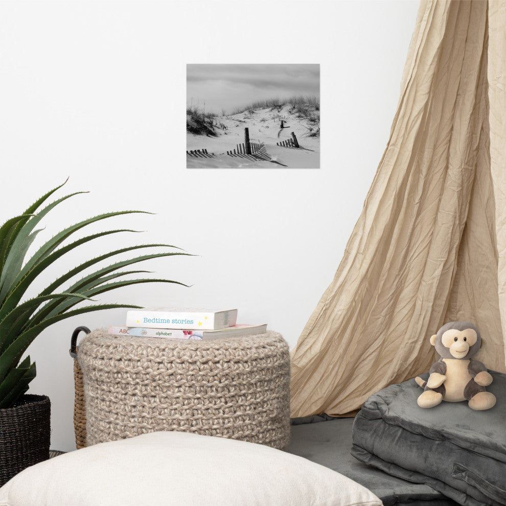Buried Fences Landscape Photo, Black & White Unframed Wall Art Print, 11" X 14"