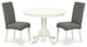 3Pc Round 42" Dining Table, Two Parson Chair, Linen White Finish Leg, Gray Color