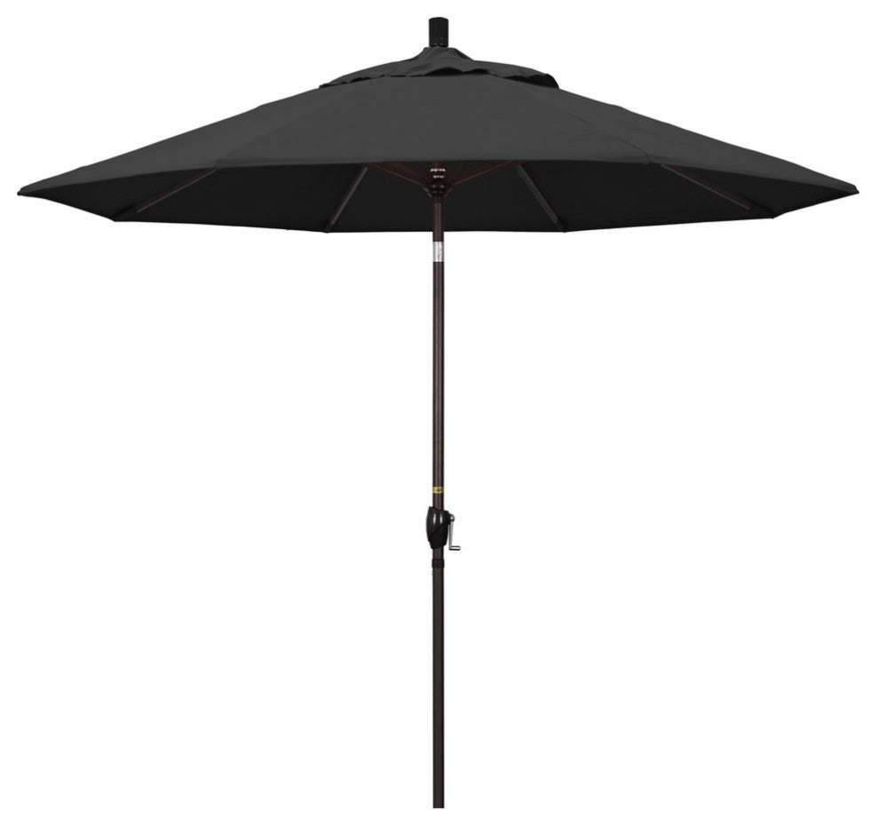 9' Bronze Push-Button Tilt Crank Aluminum Umbrella, Black Pacifica