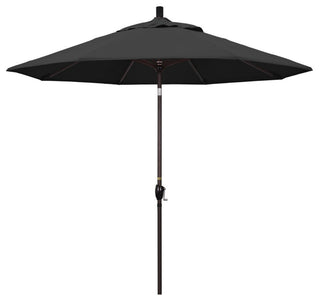 9' Bronze Push-Button Tilt Crank Aluminum Umbrella, Black Pacifica