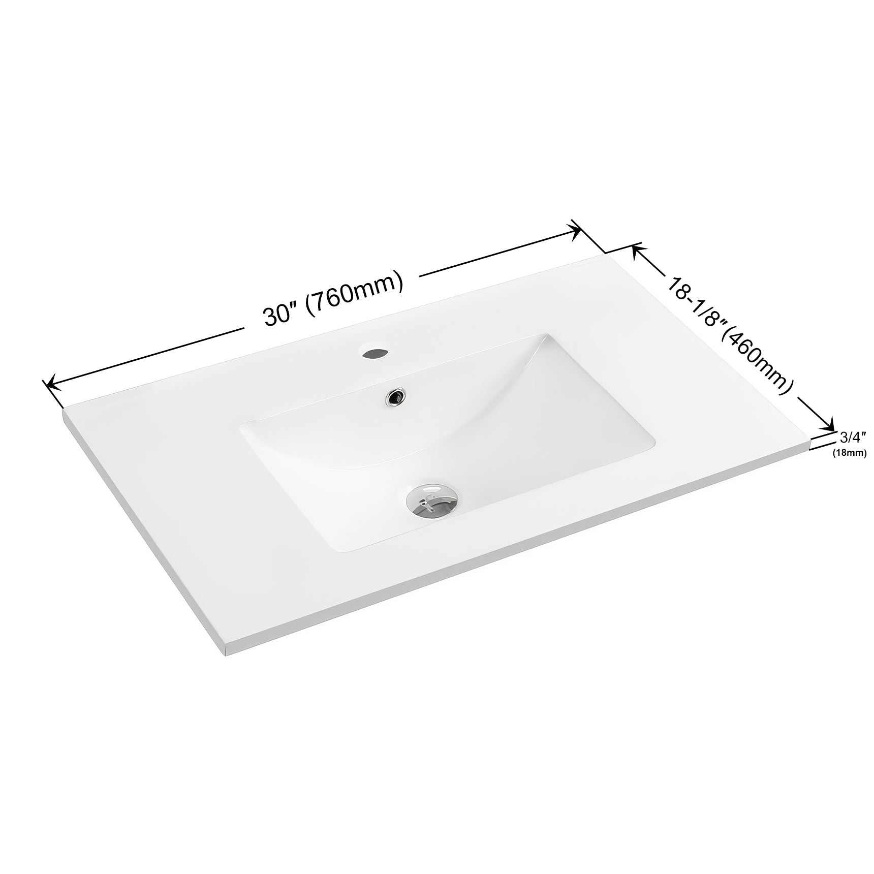 Dowell 18" FTB White Ceramic Single Bathroom Vanity Basin, 30wx18dx6h