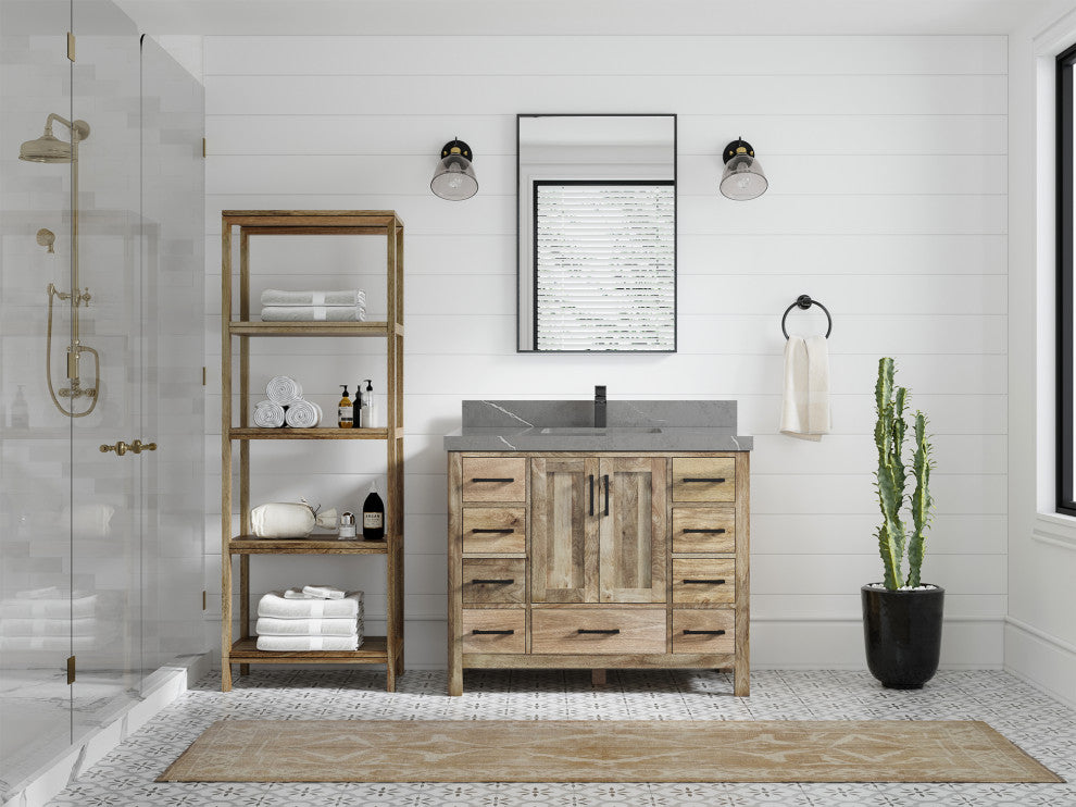 Malibu Mango 42 Single Sink Bath Vanity in Natural 2" Piatra Gray