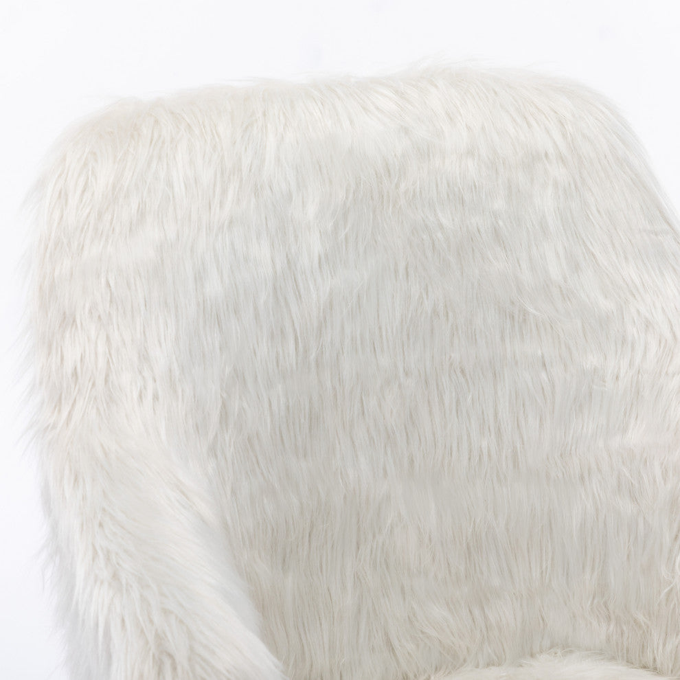 Fluffy Faux Fur Armrest Swivel Desk Chair, White