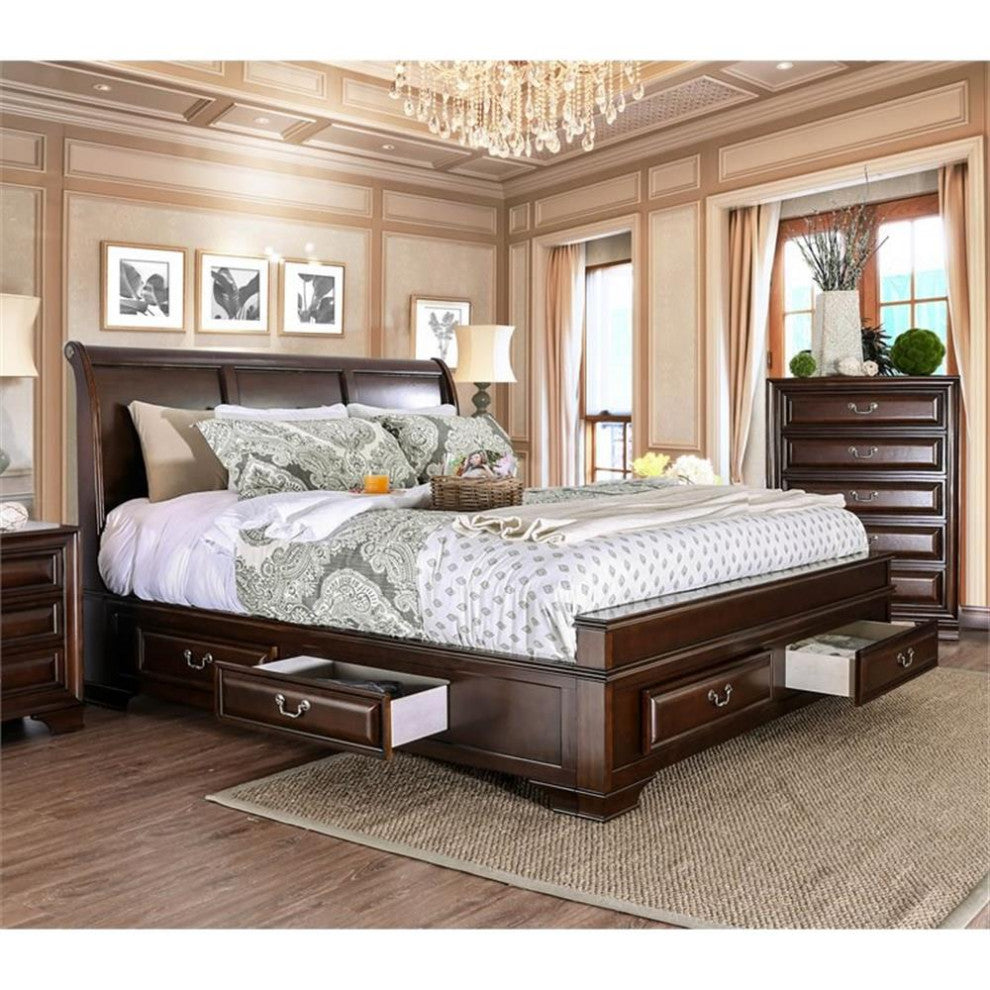 Furniture of America Bradford Wood Queen Storage Platform Bed in Brown Cherry
