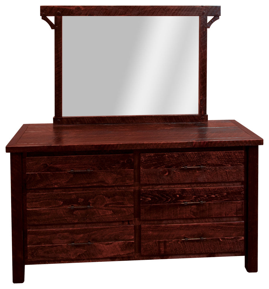 Rustic Barn Wood Style Timber Peg 6-Drawer, Michael's Cherry, Dresser and Mirror
