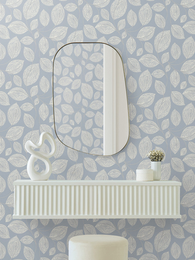 Indigo Blue Contoured Leaves Wallpaper
