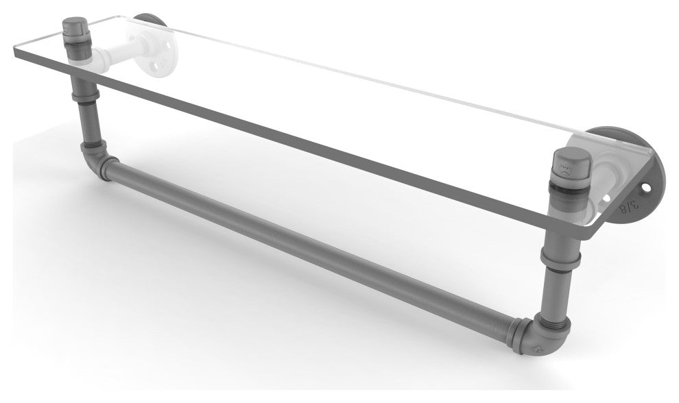 Pipeline Glass Shelf with Towel Bar, Matte Gray, 22"