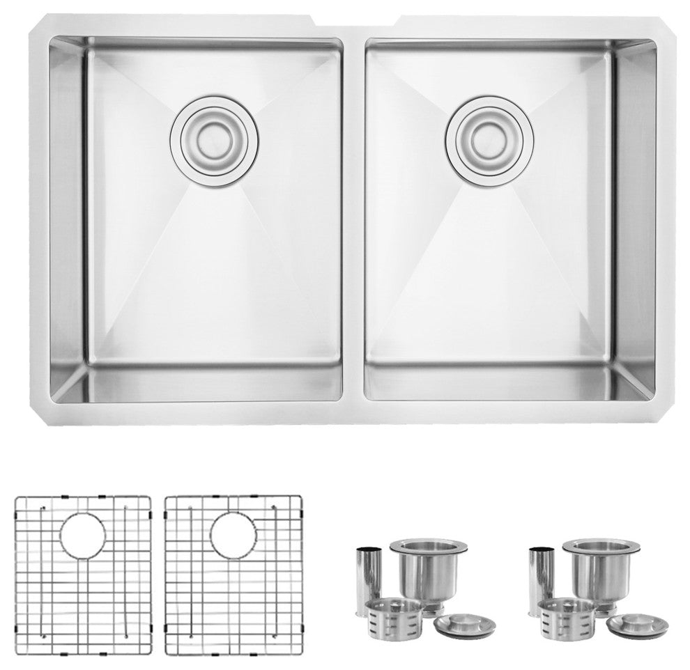 STYLISH 28"L x 18"W Undermount Kitchen Sink Double Bowl with Grids and Strainers