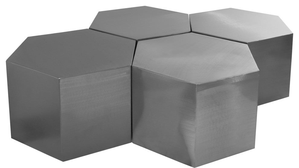 Hexagon Coffee Table, Brushed Chrome, 4 Piece