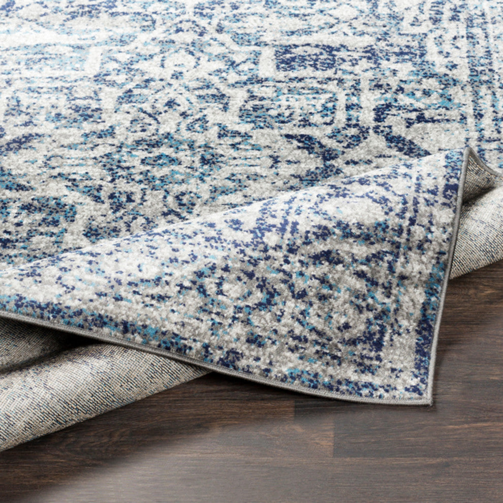 Monte Carlo Updated Traditional Navy, White Area Rug, 7'10"x10'3"