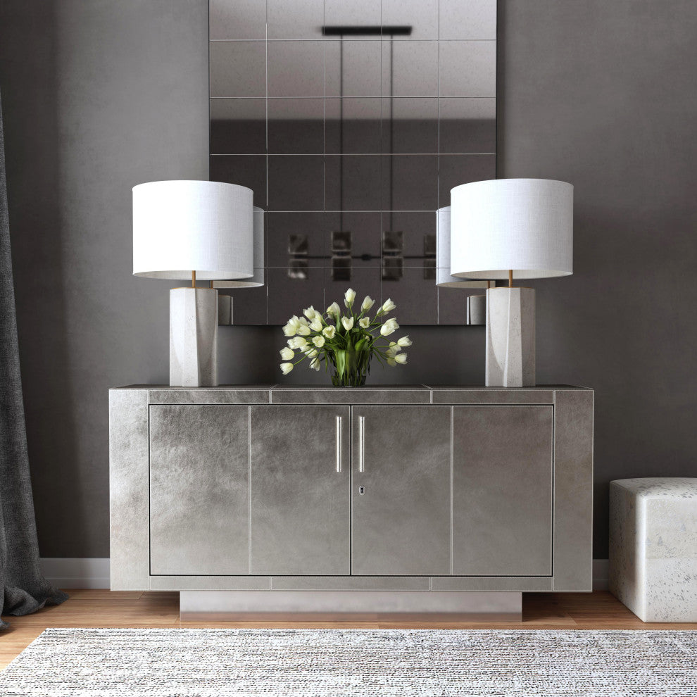 Francois Leather 70.5" Buffet Sideboard, Silver