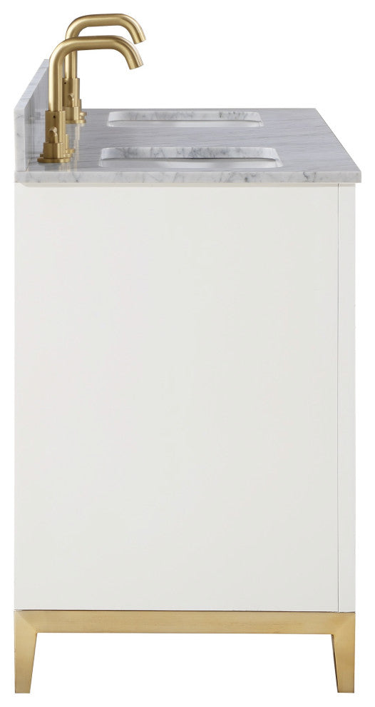 Gracie Bathroom Vanity, Satin White With Carrara Marble, 60"