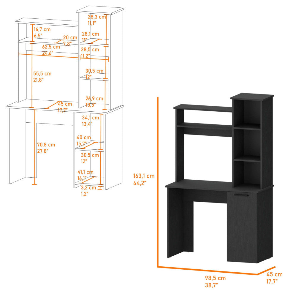 Rumford Computer Desk with Hutch and 3-Tier Storage Shelves