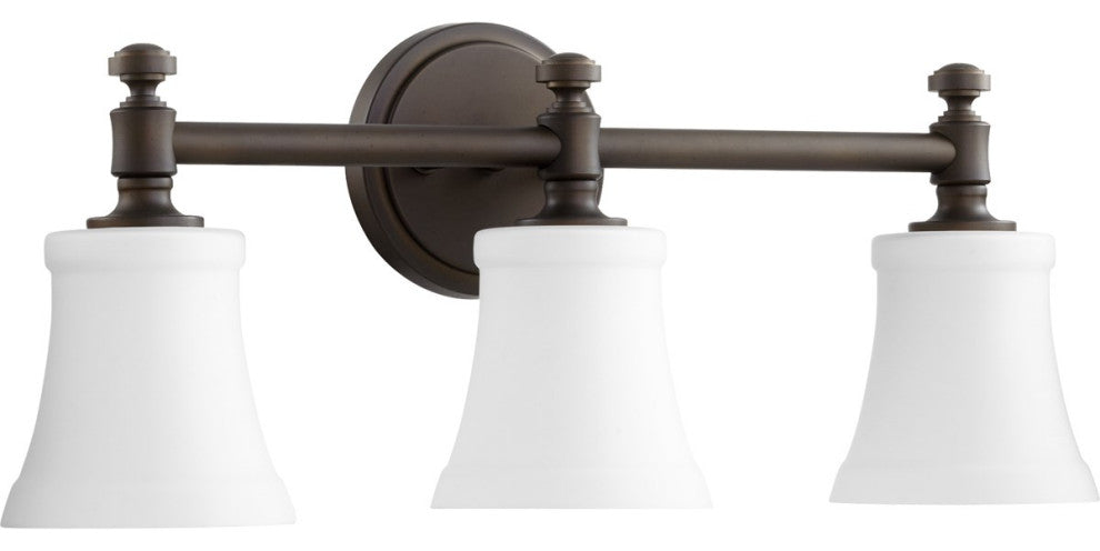 Quorum Rossington 3-Light Vanity, Oiled Bronze With Satin Opal