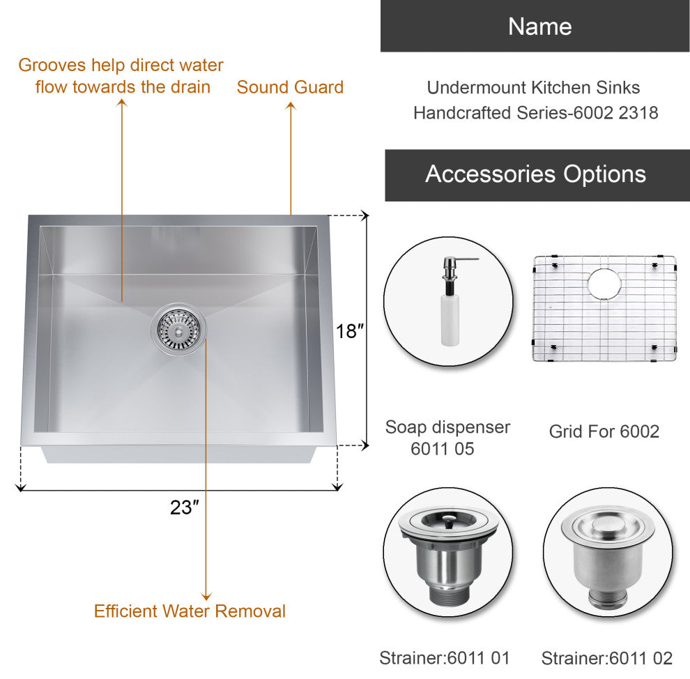 Dowell Undermount Single Bowl Stainless Kitchen Sink - Zero Radius, 21w X 16l X 10d