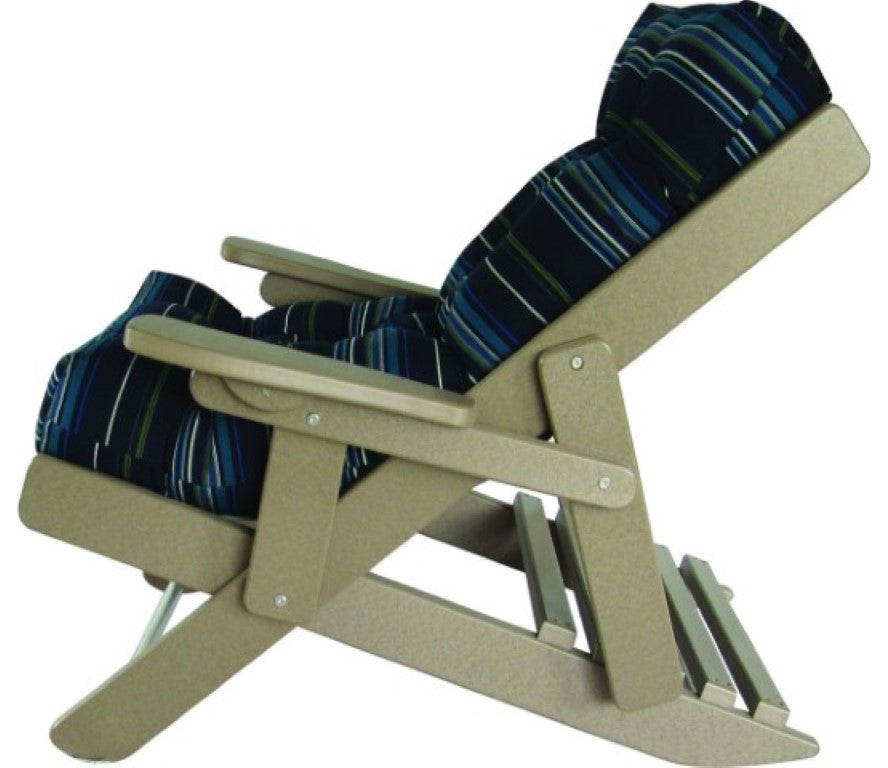 Folding and Reclining Siesta Chair, Poly Lumber, Weathered Wood, Stanton Lagoo