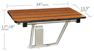 ADA Folding Wall Mount Teak Phenolic Bathroom Shower Seat Bench, 24"