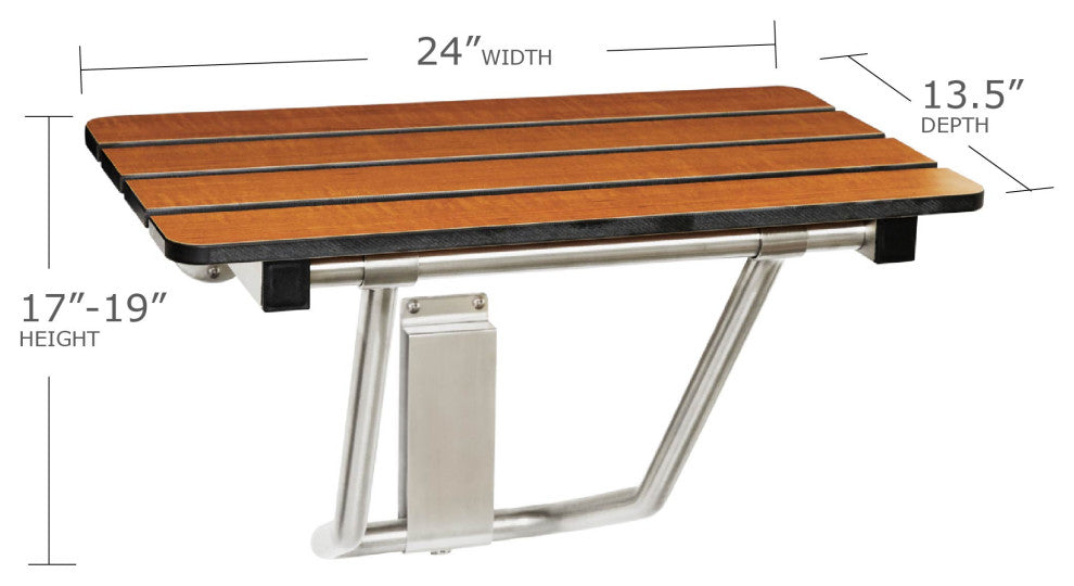 ADA Folding Wall Mount Teak Phenolic Bathroom Shower Seat Bench, 24"