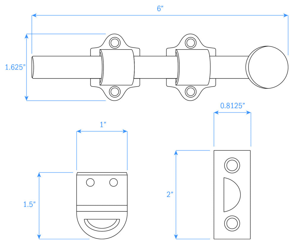 Nuk3y Heavy Duty Solid Brass Dutch Door Surface Bolt 6 inch, Satin Nickel