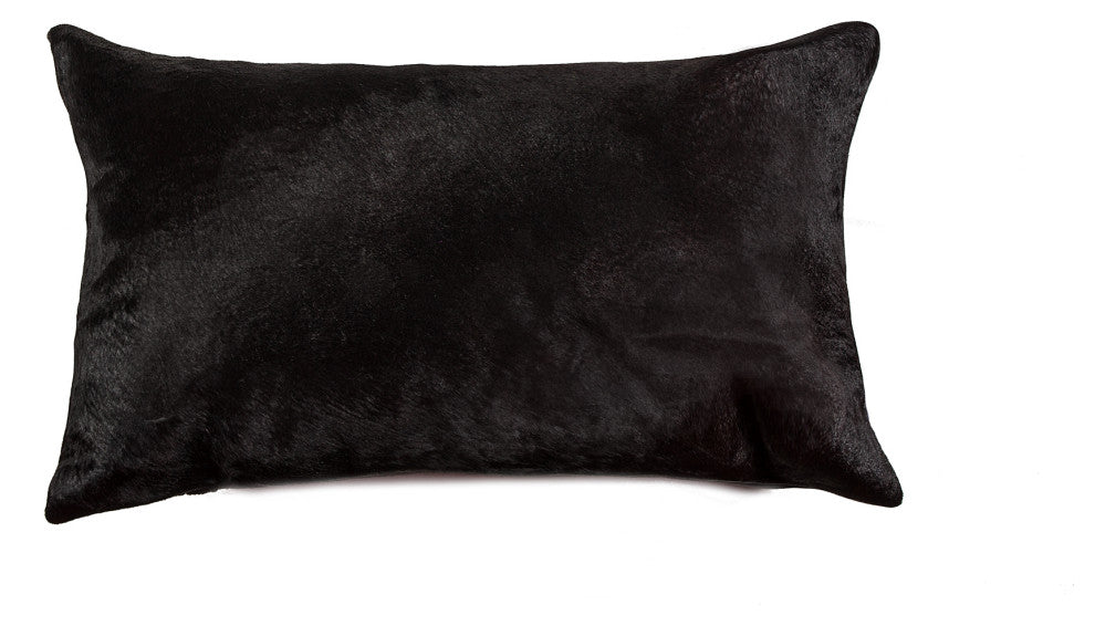 Natural Torino Cowhide Pillow 12"x20", Black
