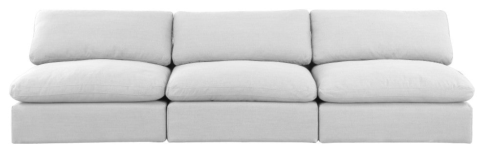 Comfy Upholstered Modular Sofa, White, 3-Piece: 3 Armless Chair, Linen Textured Fabric