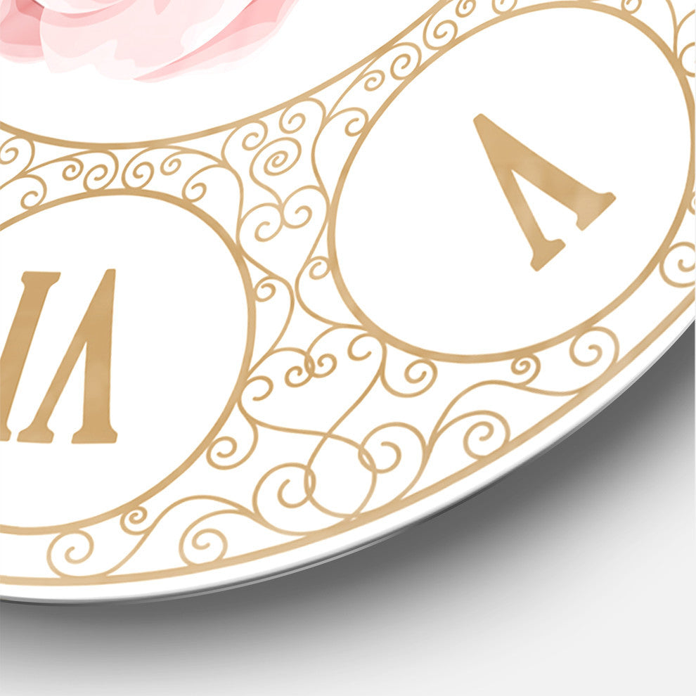 Hand Drawn Pink Roses Shabby Chic Vintage Contemporary Clock, 36x36