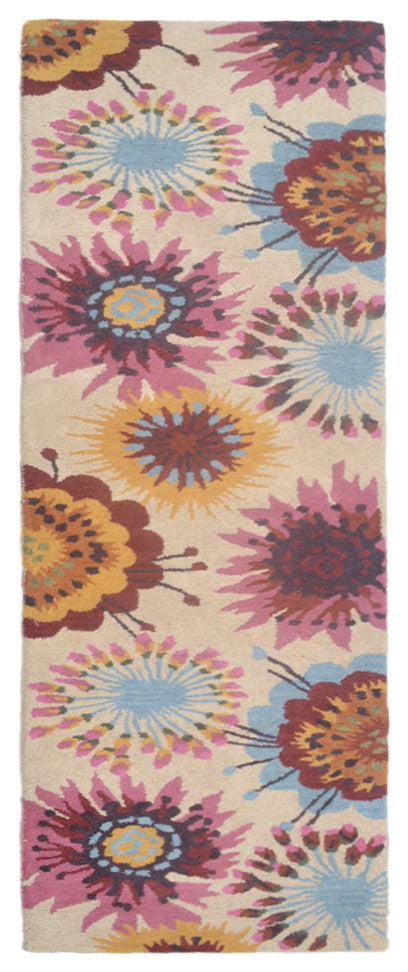 HAND TUFTED WOOL ECO-FRIENDLY AREA RUGS- Runner,Cream,Floral