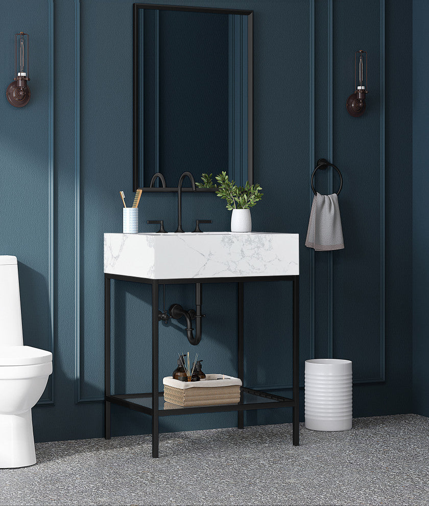 Marmo Bathroom Vanity, White, 24" Wide, Matte Black Finish