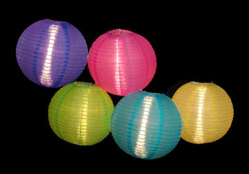 Asian Fusion Colorful Chinese Lantern Garden Patio Lights, White Wire, 5-Piece