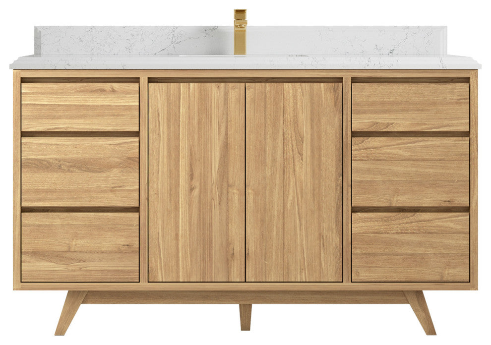 Madison Teak 60 Single Bathroom Vanity in Light Natural 1.5" Empira Quartz