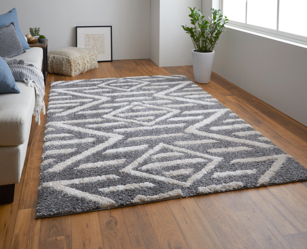 Weave & Wander Caide Contemporary Gray/White Rug, 4'x6'