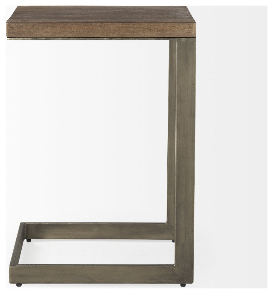 Modern Light Wash and Nickel C Shape TV Table