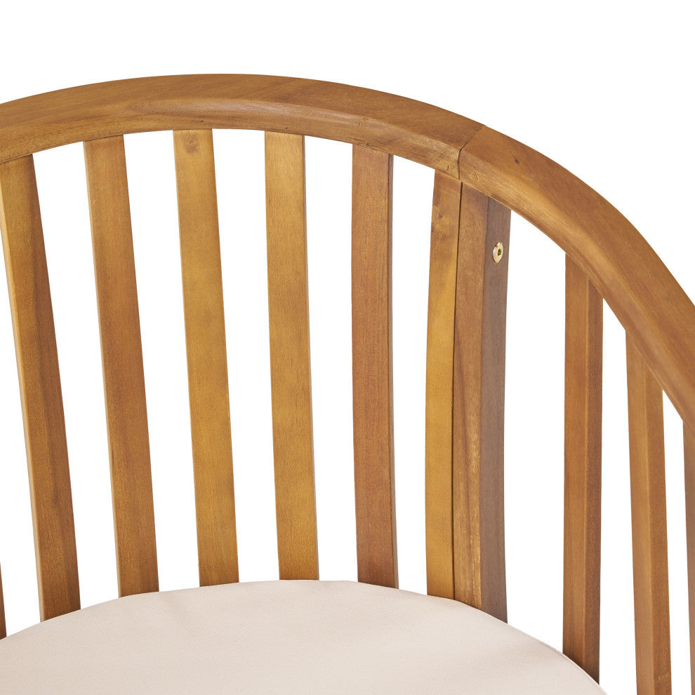 Nola Outdoor Wooden Dining Chairs With Cushions, Set of 2, Cream, Teak Finish