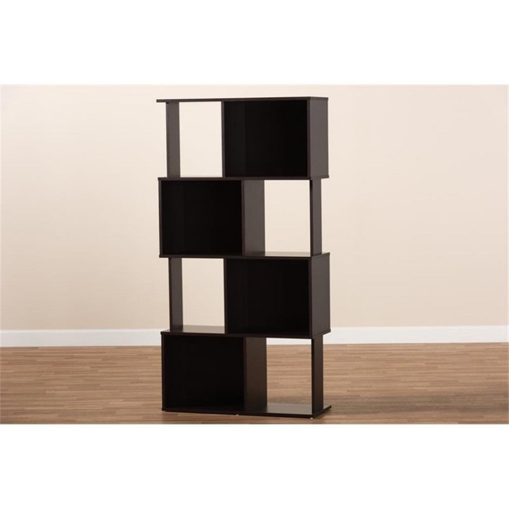 Baxton Studio Riva Dark Brown Finished Geometric Wood Bookshelf