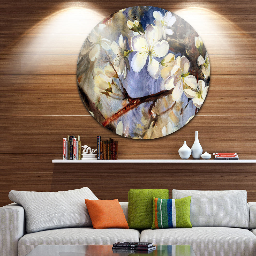 White Spring Flowers, Floral Round Wall Art, 11"