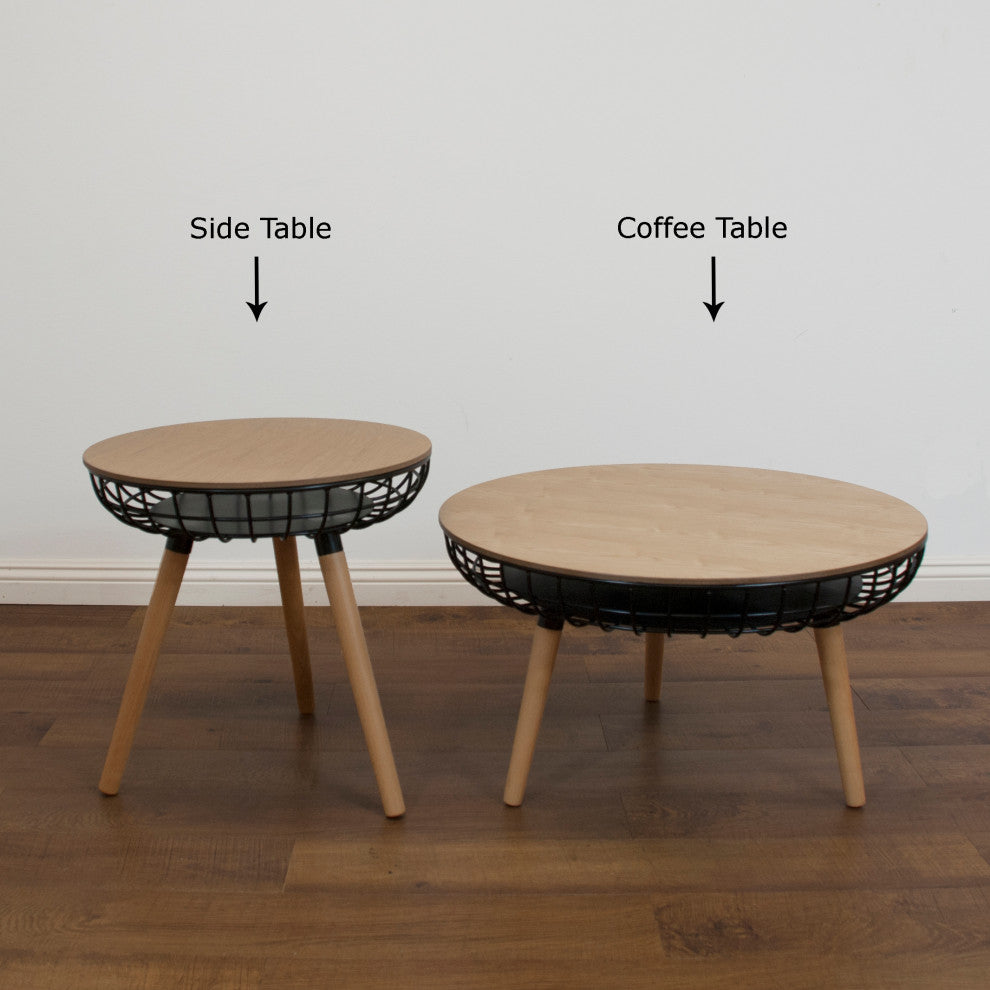 Airy Modern Metal Wire Side Table With Wood Top and Legs