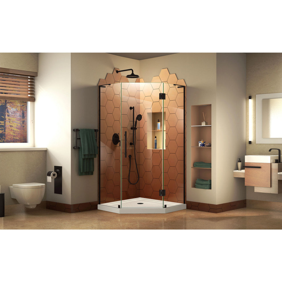 Prism Plus 38x74 3/4 Neo-Angle Shower Enclosure Satin Black, White Base