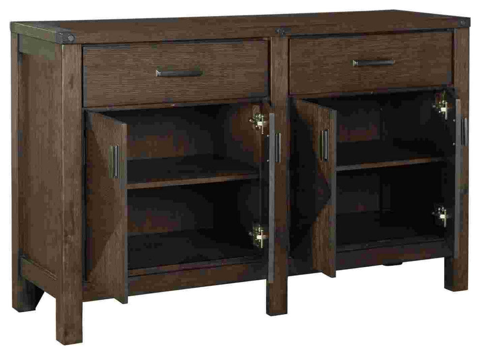 Benzara BM262480 Server With 2 Drawer and 2 Double Door Cabinets, Brown