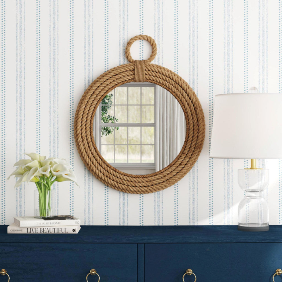 East at Main Hass Brown Round Jute Wall Mirror