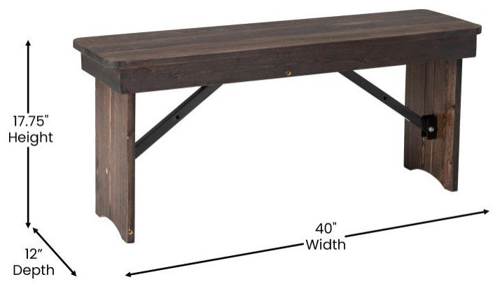HERCULES Series 40" x 12" Solid Pine Folding Farm Bench, Mahogany