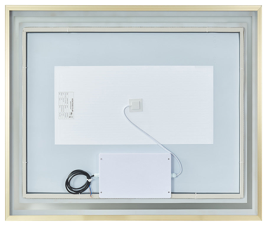 Horizontal Rectangular LED Wall Mount Bathroom Mirror, Gold, 36"