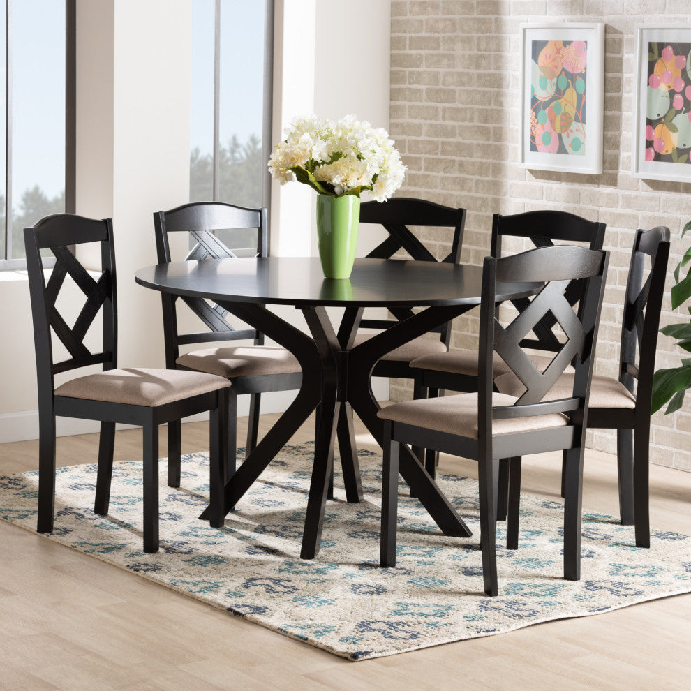 Bernetta Modern 7-Piece Dining Set, Sand