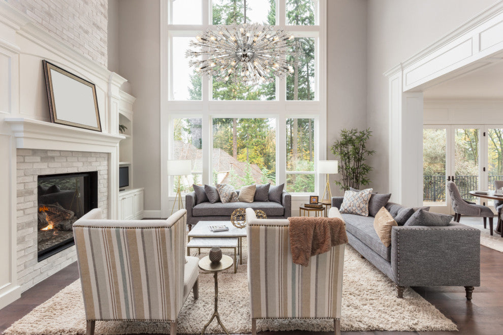 Victor 48" Crystal Starburst Oval Pendant, Chrome